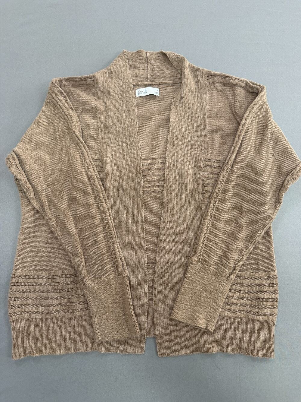 Croft & Barrow Women's Small Brown Ribbed Cardigan Sweater Open Front Long Sleev